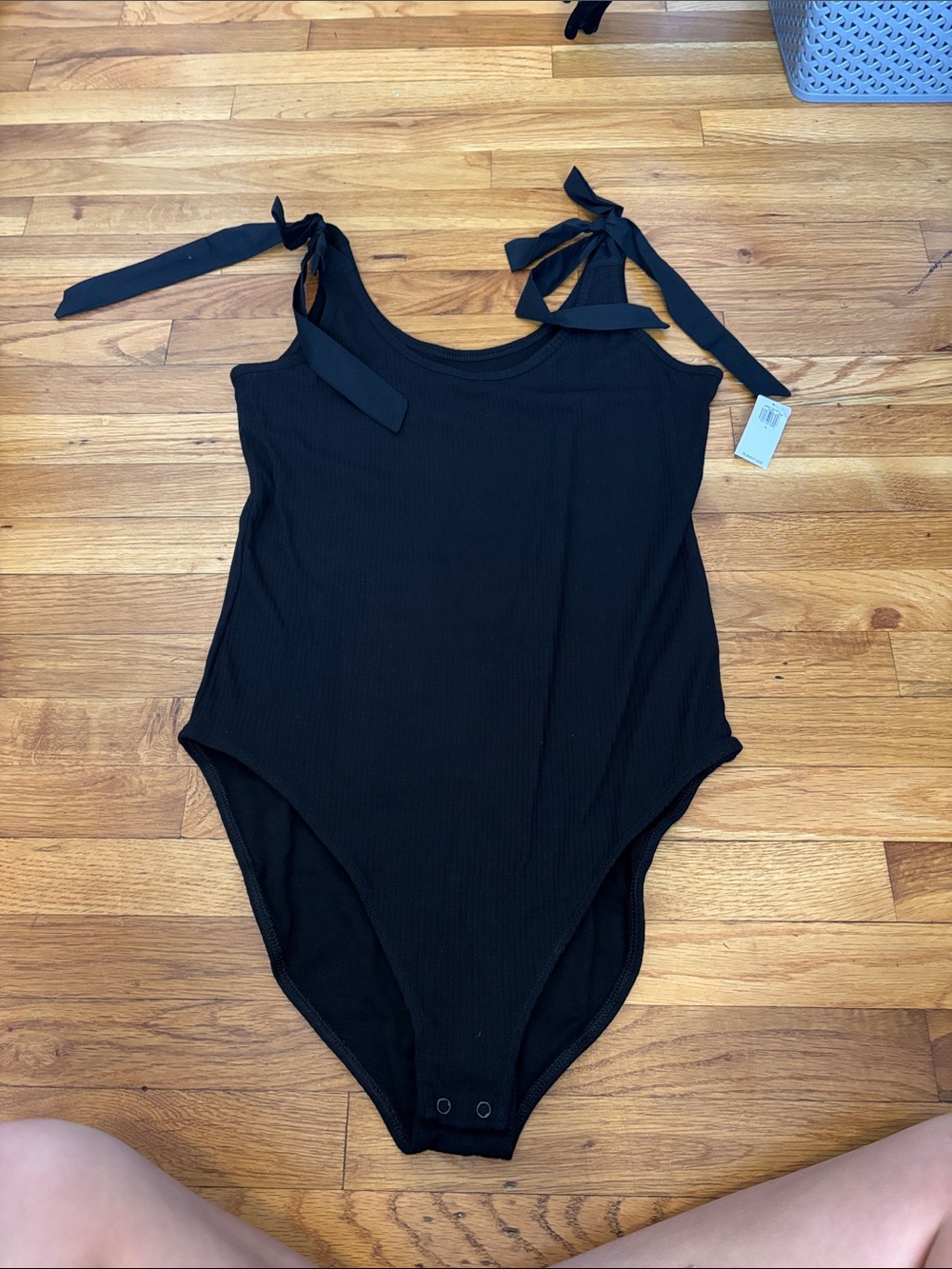 Old Navy Black Tie-Shoulder Ribbed One-Piece Bodysuit